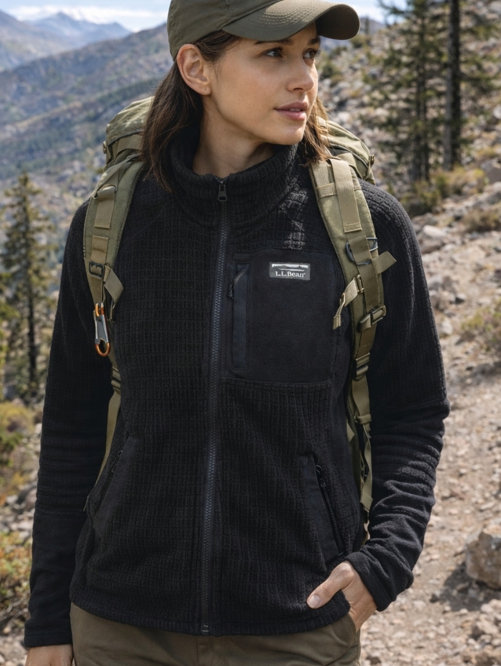 L.L.Bean Grid Fleece Jacket Women’s S Black Full Zip Outdoor Gorpcore